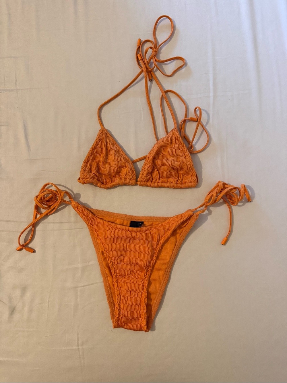 triangl swimwear Orange Textured Tie Bikini Set